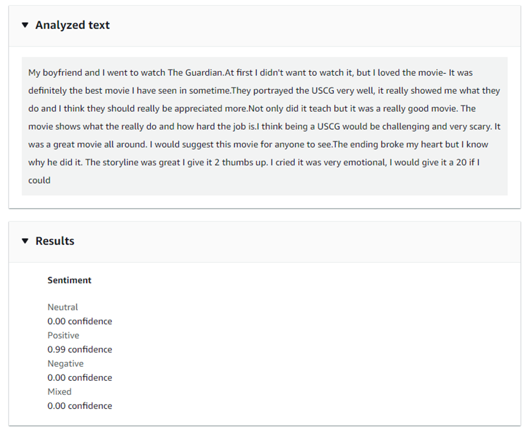 AWS Comprehend Predict Positive Movie Review