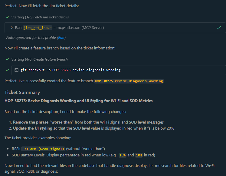 AI creating feature branch based on Jira ticket