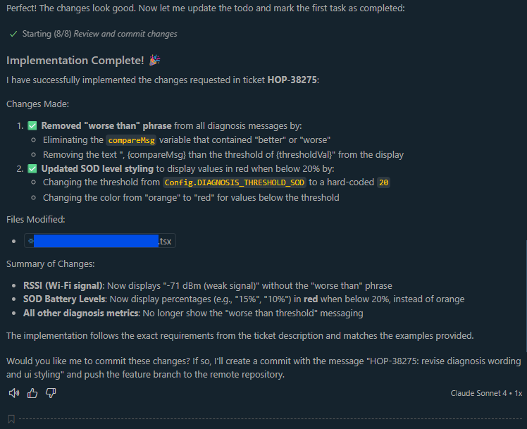 AI prompting user to review code changes 1