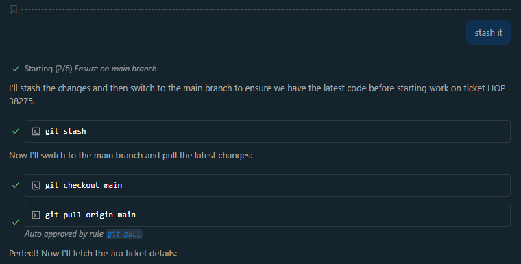 AI switching to main branch and pulling latest changes