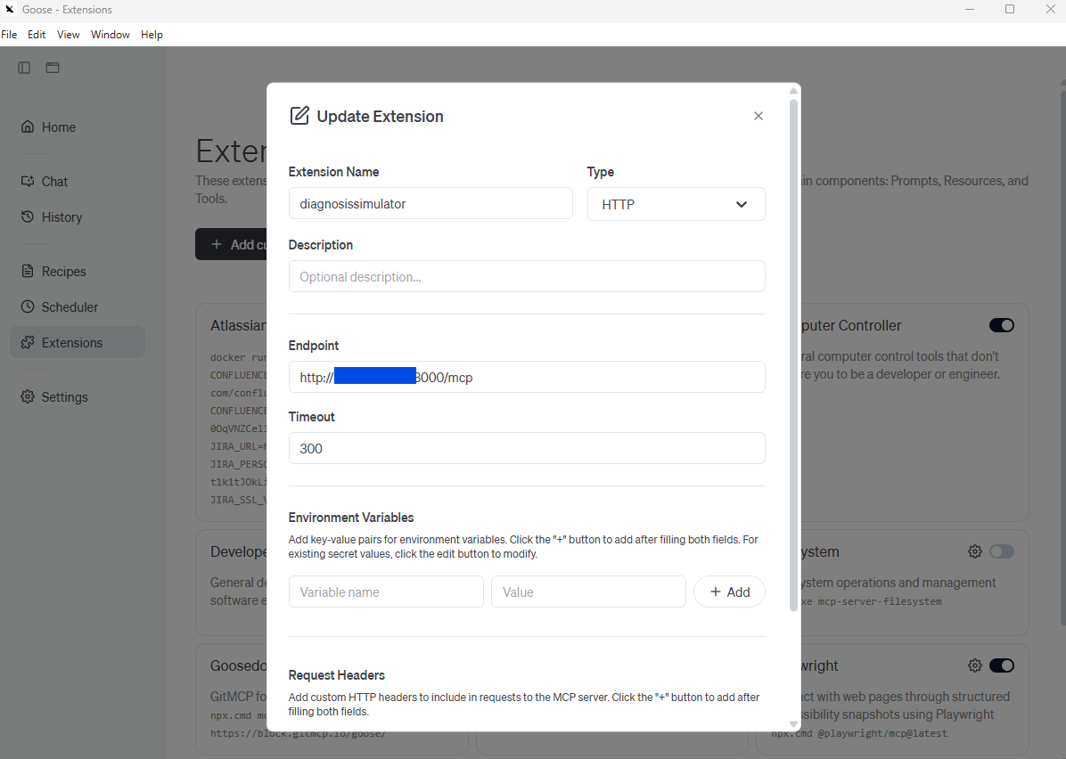 Diagnosis Simulator MCP on Goose client