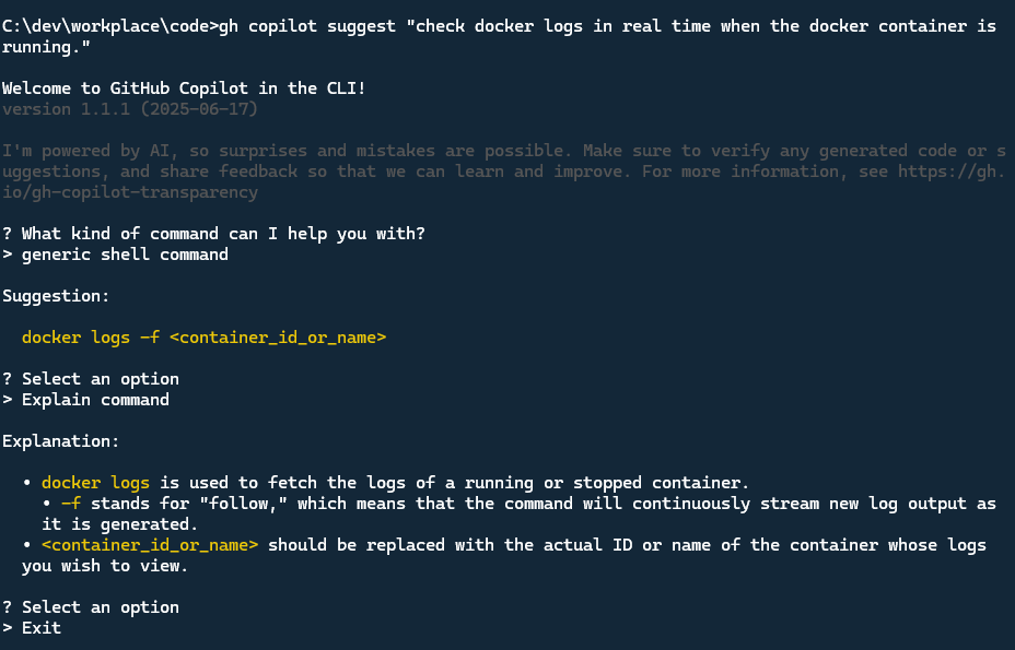 GitHub Copilot AI CLI example 2