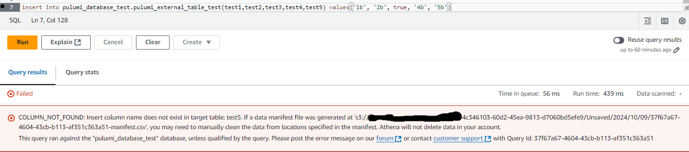 AWS Athena insert glue iceberg table failed