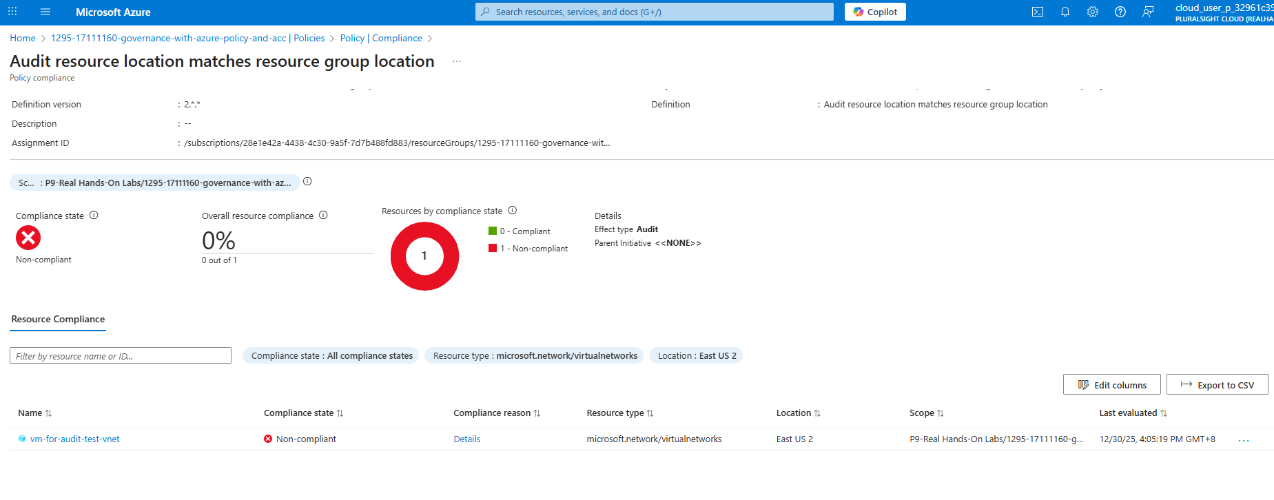 Azure Policy Compliance State Non-Compliant