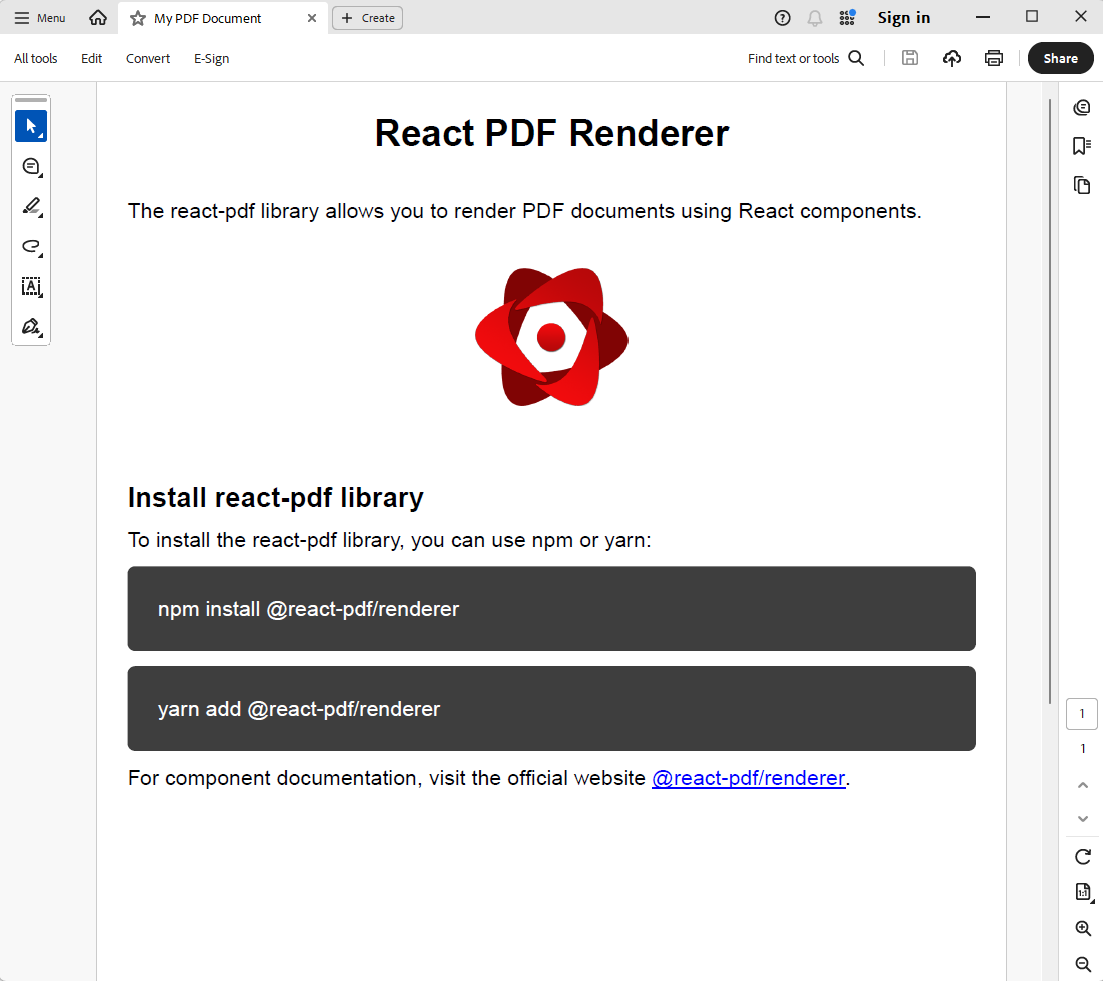 React PDF Document Opened in Adobe Acrobat Reader